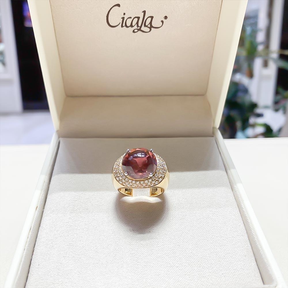  Anello Giorgio Visconti oro rosa tormalina rosa e diamanti - GIORGIO VISCONTI