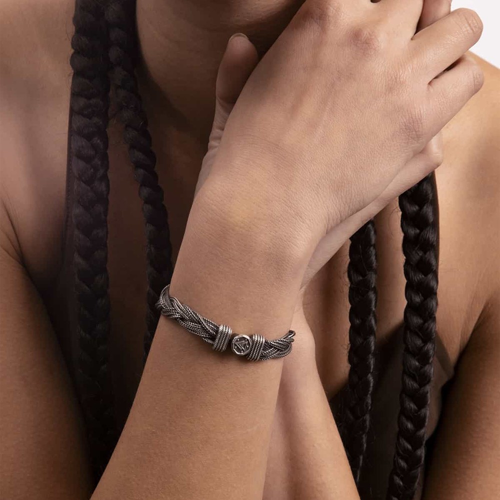  Nove25 polished burnished silver matrix bracelet - NOVE25