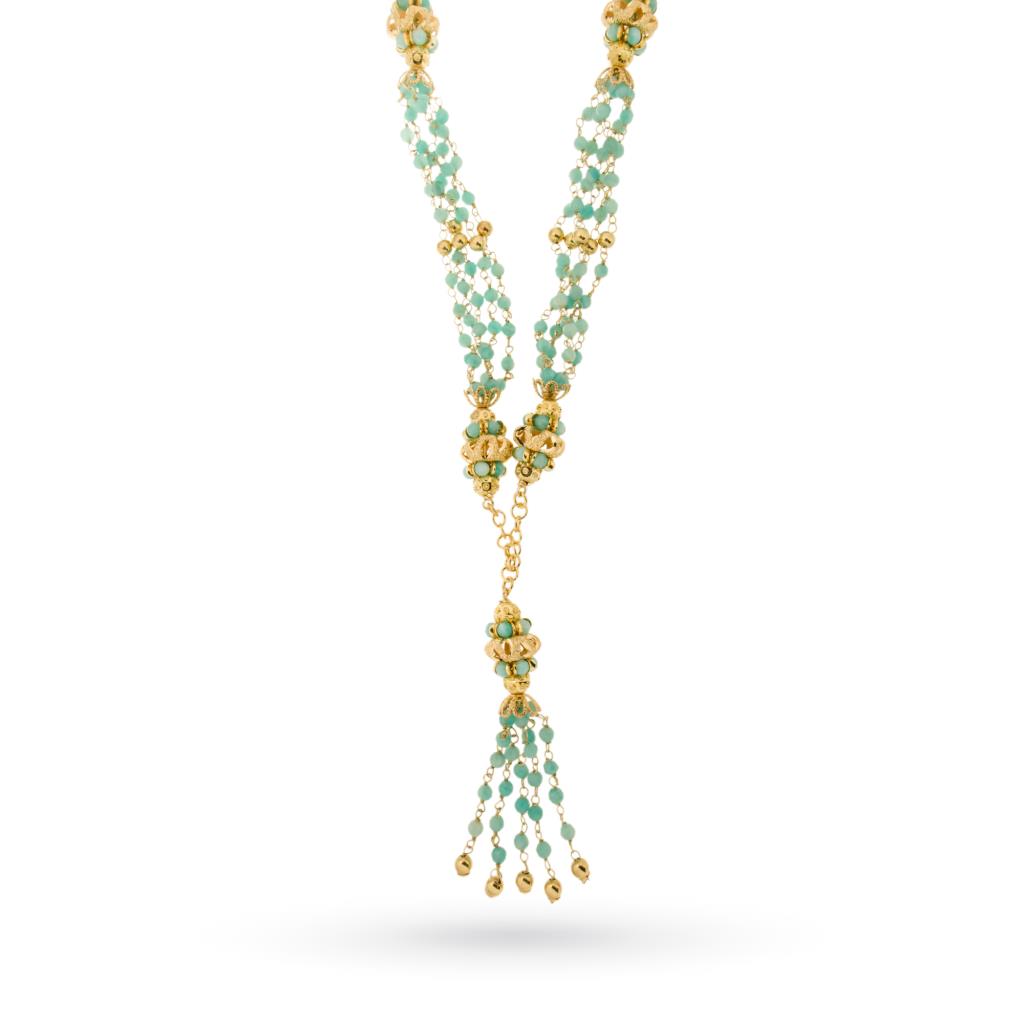 Necklace with threads of azuregems and a hanging tuft in golden silver - GOLDEN CORALS