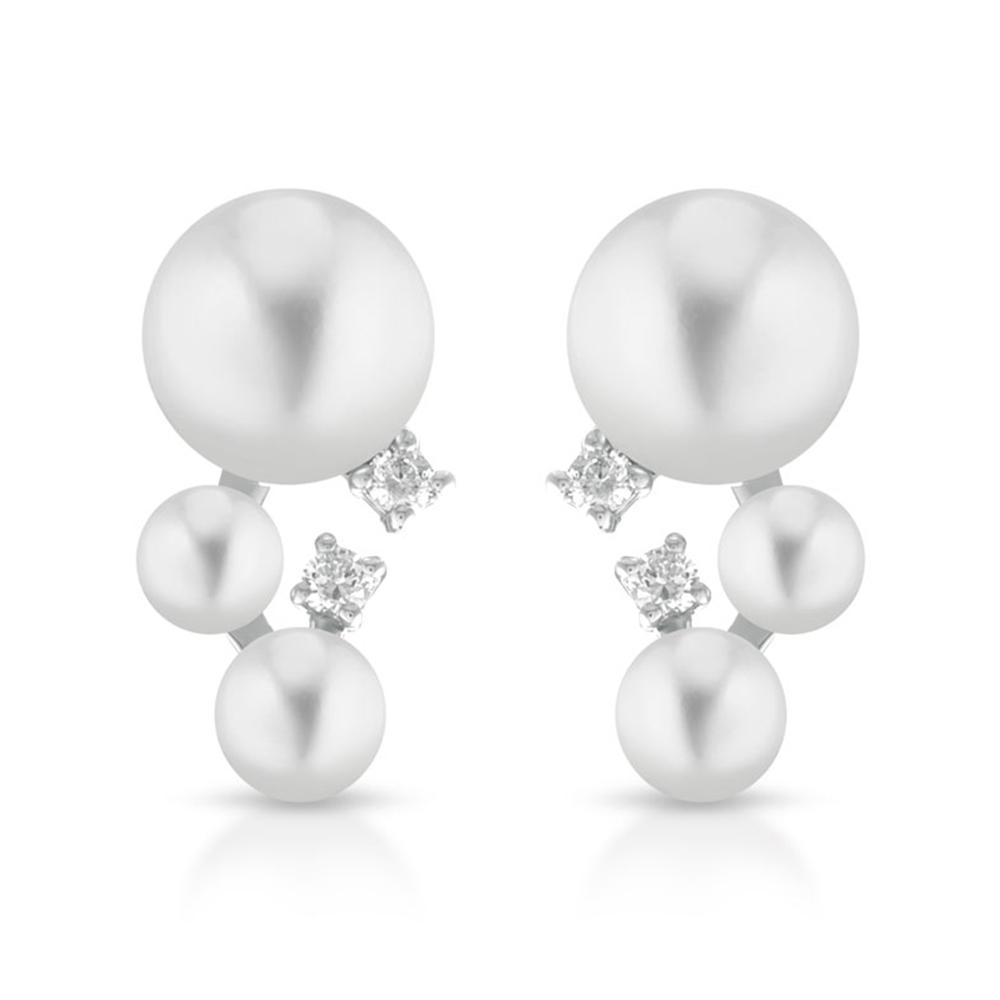 Orecchini pendenti con 3 perle Edison Ø 3,5-7 mm e diamanti - COSCIA