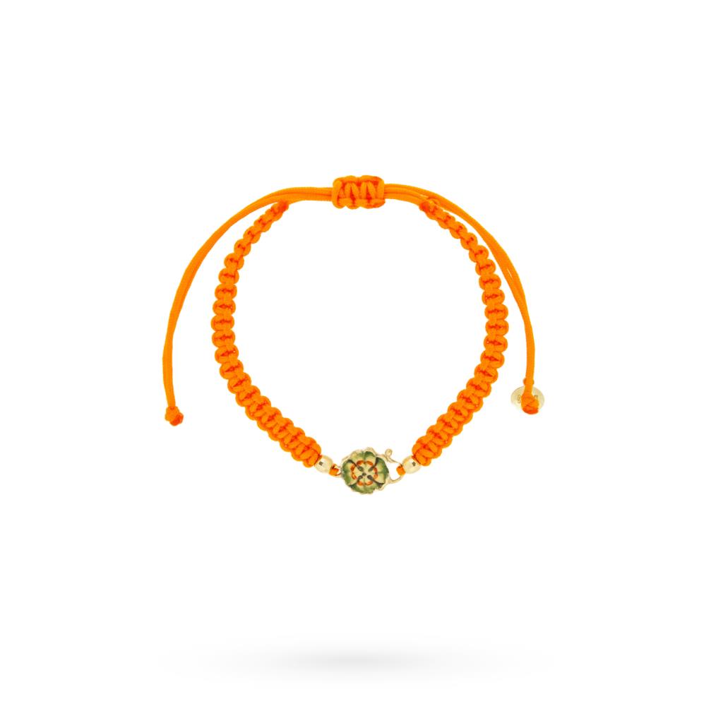 Braided orange cord bracelet and gold and enamel center - GABRIELLA RIVALTA