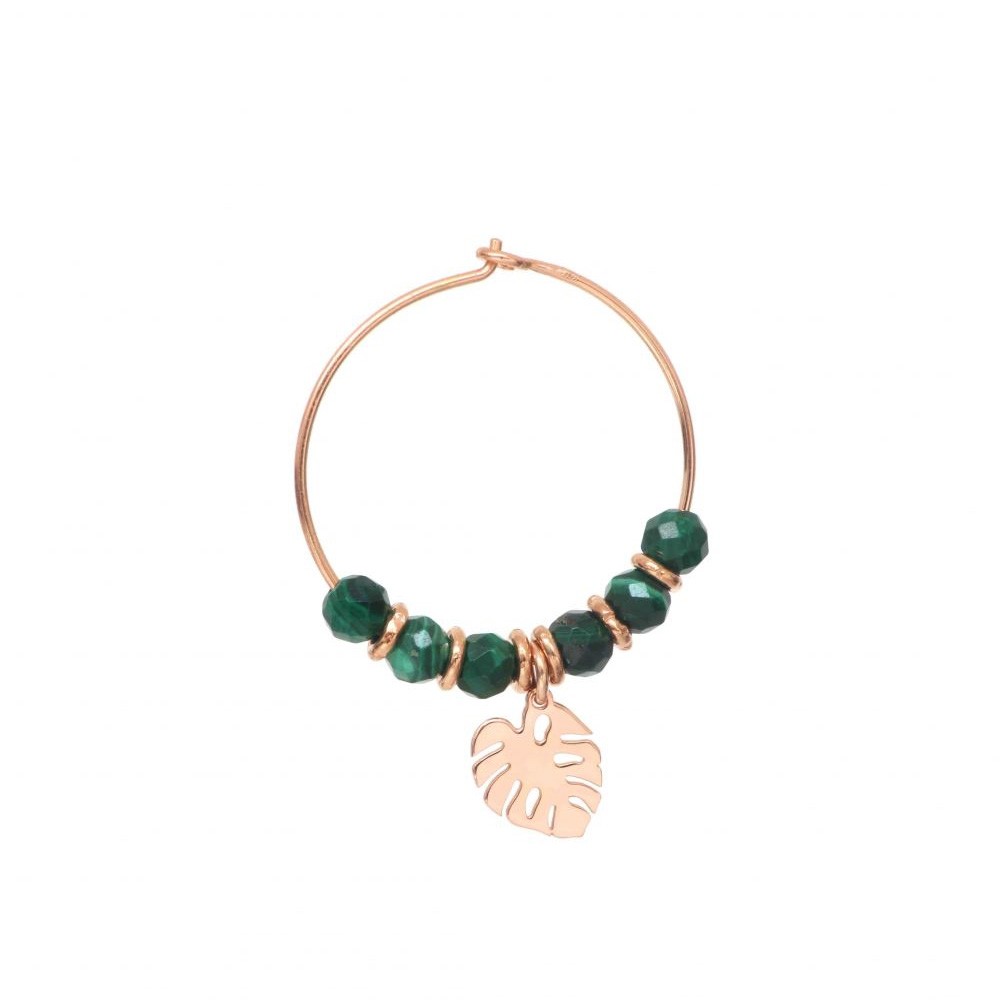 Orecchino a cerchio con gemme di malachite e foglia