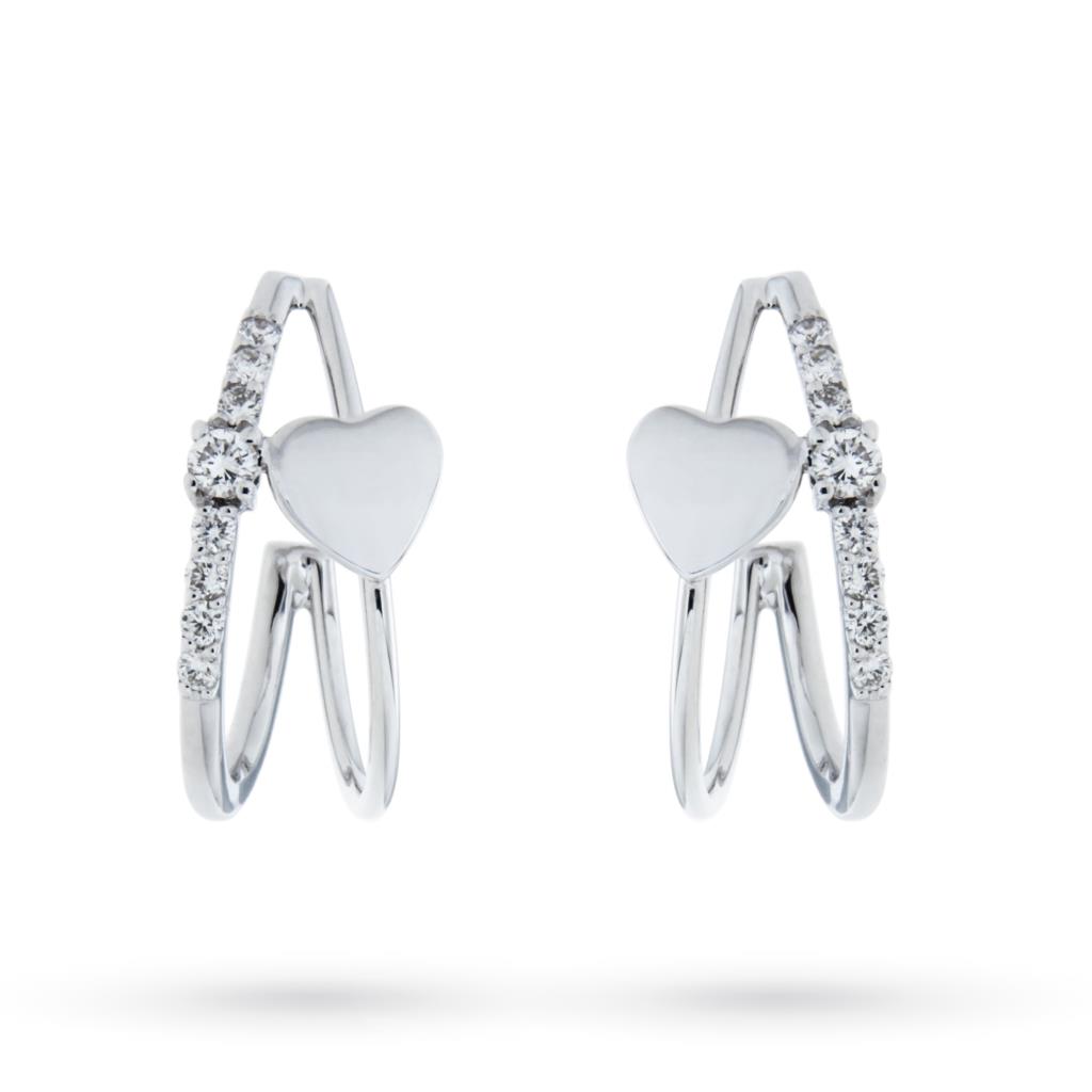 White gold earrings with heart and diamond lines - LUSSO ITALIANO