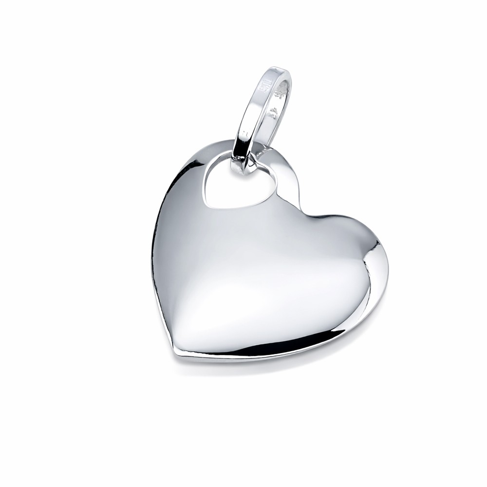 Ciondolo a forma di cuore bombato in oro bianco 18kt