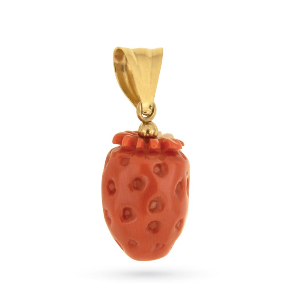 Ciondolo fragola in corallo e oro giallo 18kt - LUSSO ITALIANO