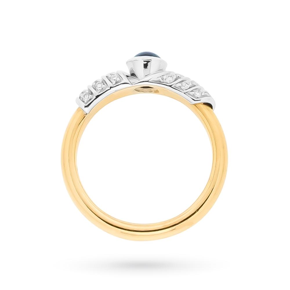  Anello fedina oro giallo zaffiro blu 0,47ct diamanti 0,24ct - LUSSO ITALIANO