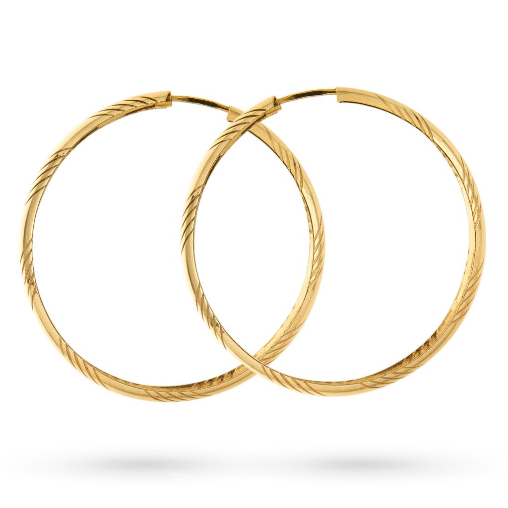 18kt yellow gold hoop earrings 46mm with engravings - 