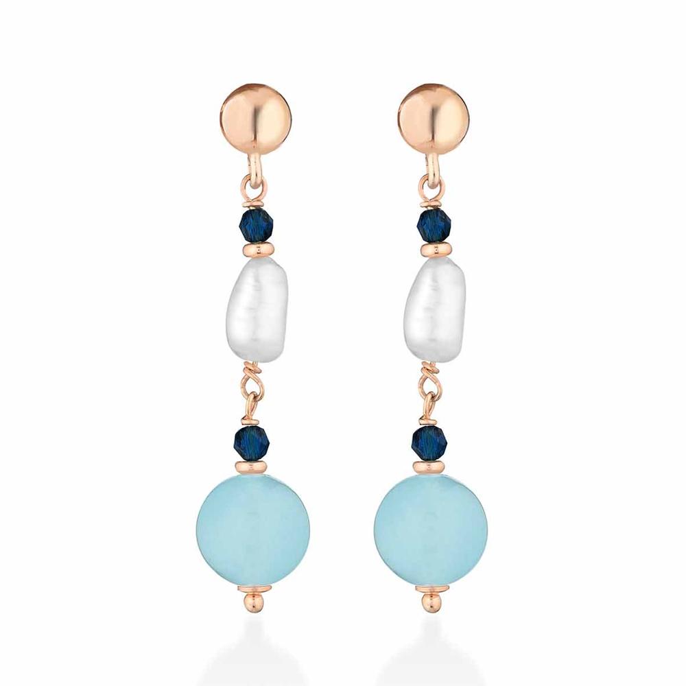 Earrings pink silver blue jade freshwater pearls - GLAMOUR