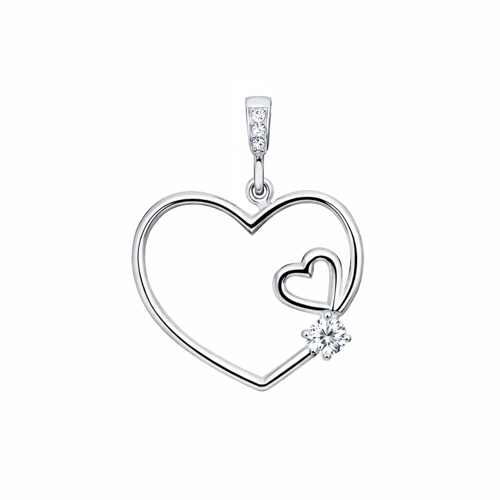 Ciondolo doppio cuore oro bianco con zircone solitario