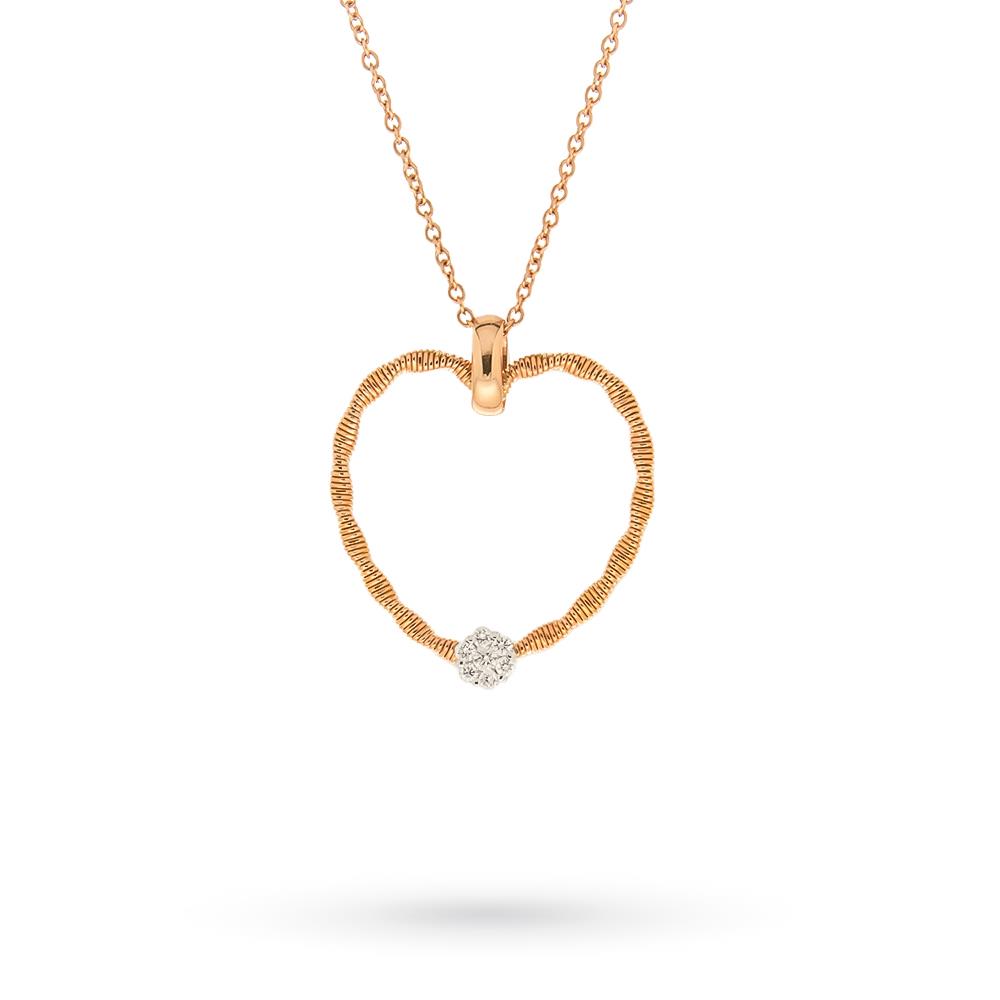 Girocollo ciondolo cuore zigrinato oro rosa diamanti 43cm - ORO TREND