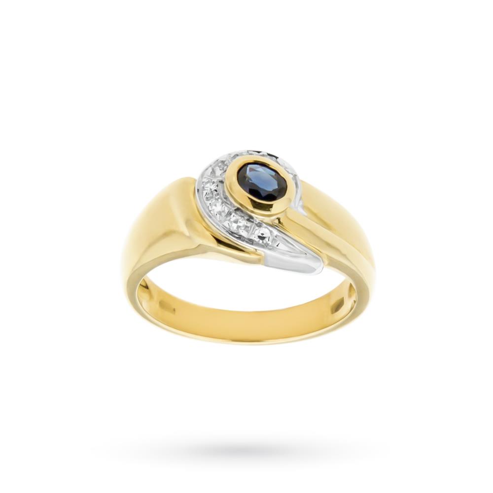 18kt yellow and white gold band ring with blue sapphire and diamonds - GIORGIO VISCONTI