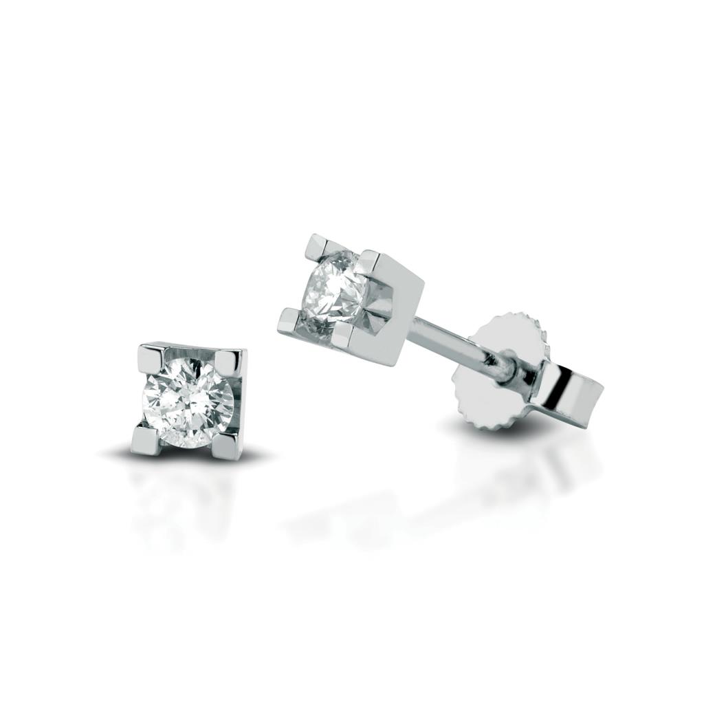 Square diamond stud earrings 18kt white gold 0,10ct - LELUNE DIAMONDS