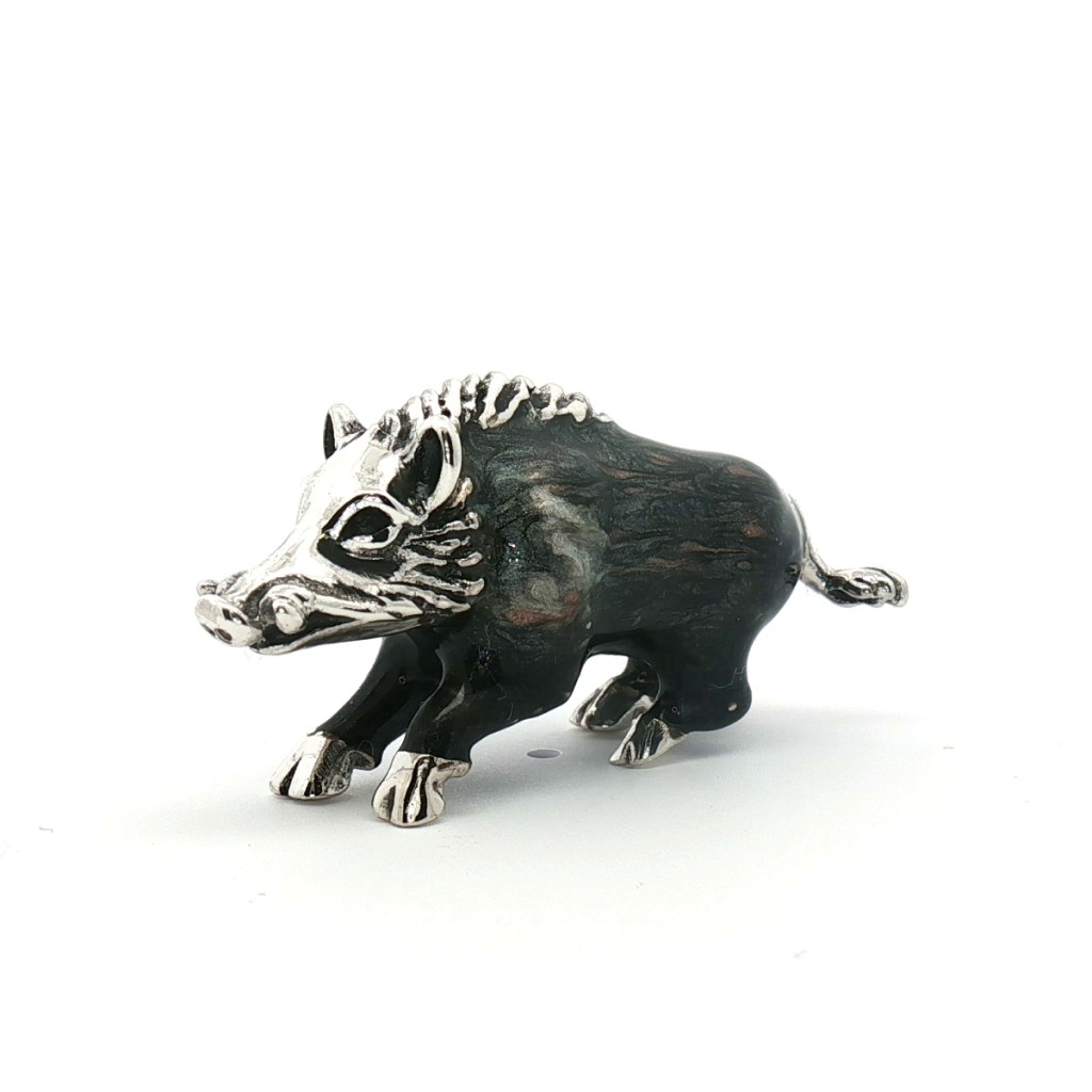 Cinghiale piccolo soprammobile argento 925 smalto - SATURNO