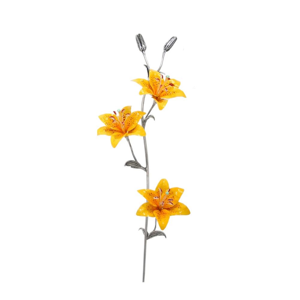 Lilium 3 Fiori Dipinto A Mano Gialli Soprammobile Argento
