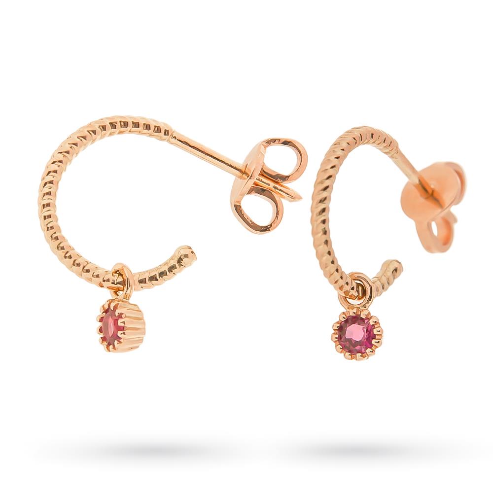 Orecchini cerchietti oro rosa pendente rubino - LUSSO ITALIANO