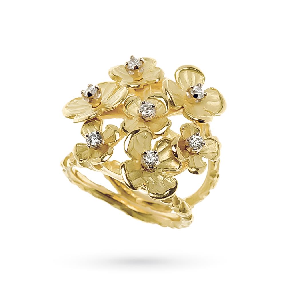 Anello bouquet fiori oro diamanti 1,4ct Luigi Quaglia - QUAGLIA