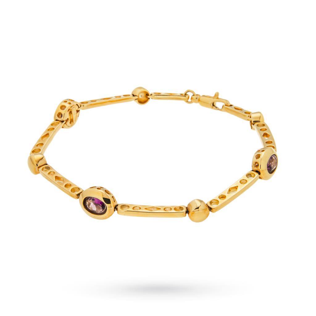 Yellow gold bracelet with shiny fuchsia stones - UNBRANDED
