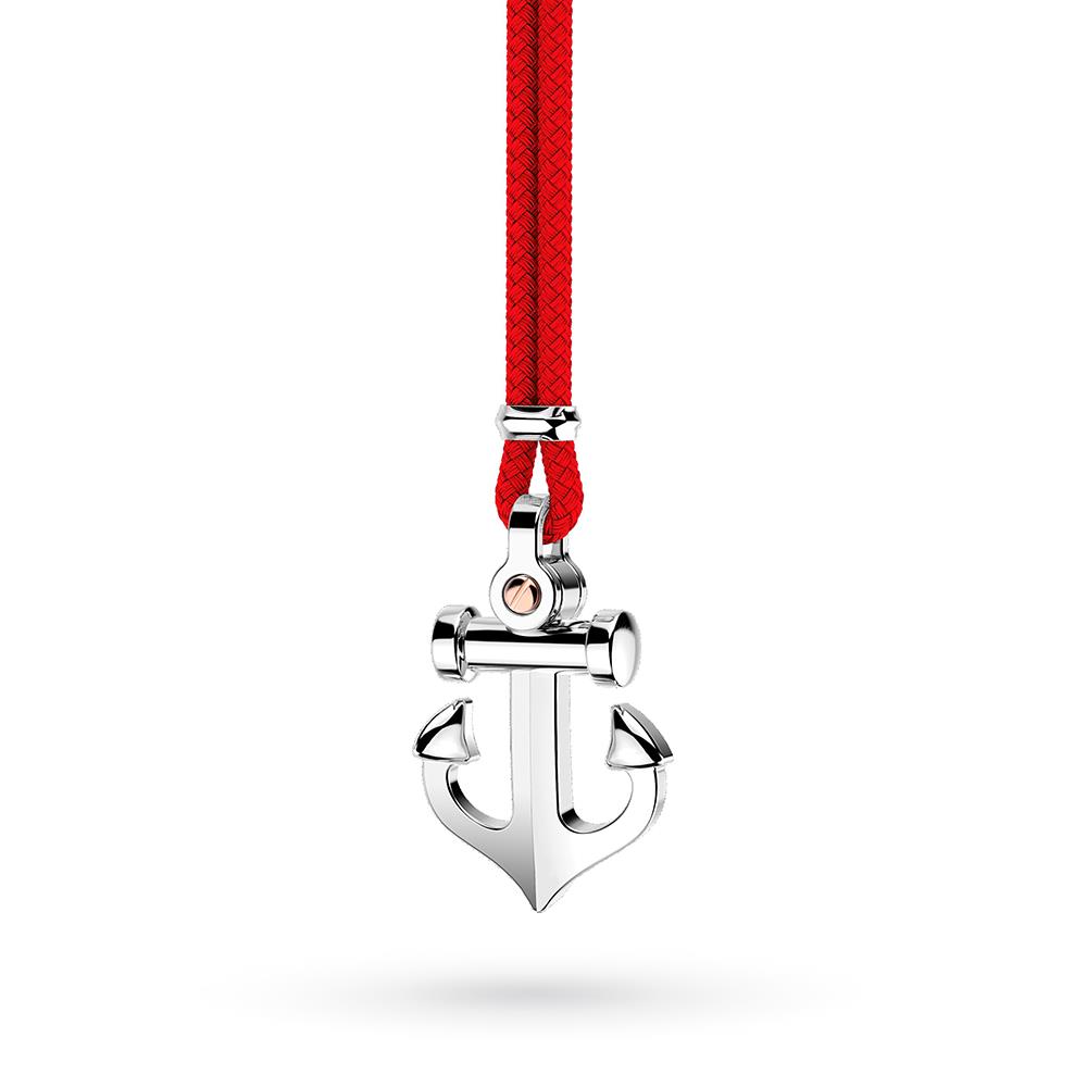 Anchor silver man necklace with red rope  - ZANCAN