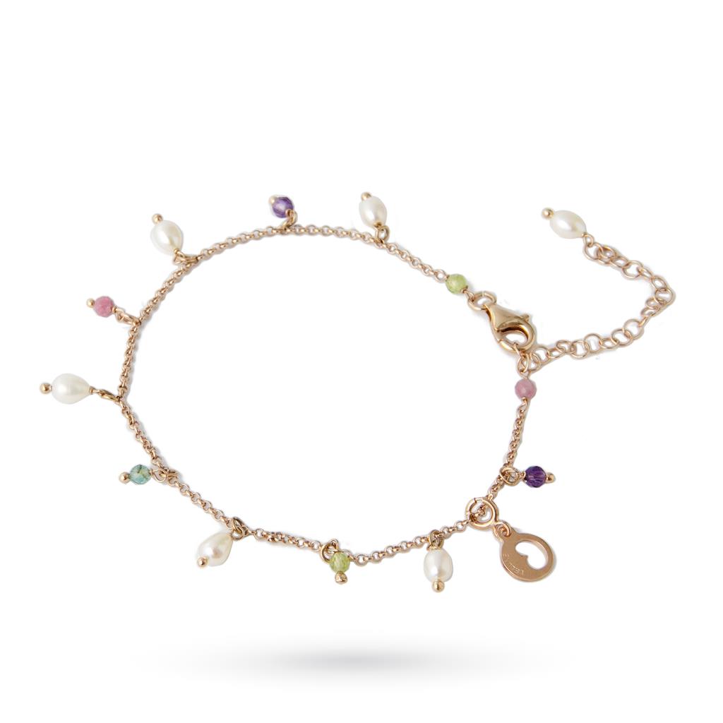 LeLune rose silver anklet with freshwater pearls and multicolor stones - GLAMOUR BY LELUNE