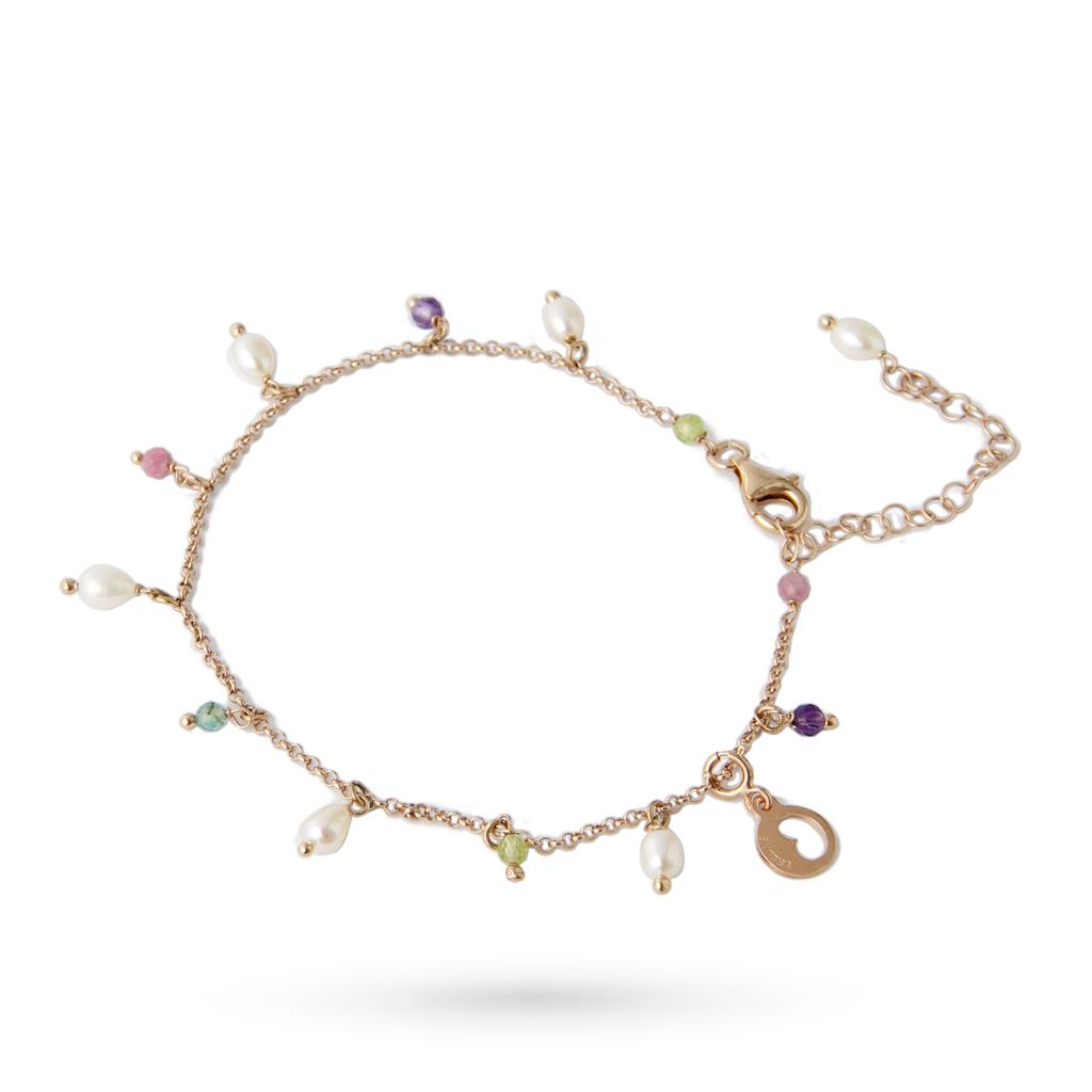 Bracciale argento rosato perle pietre multicolor - GLAMOUR