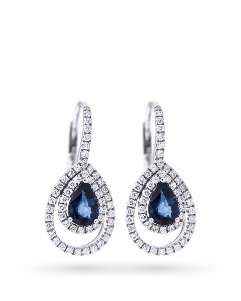 Orecchini gocce zaffiri blu 1,32ct e diamanti 0,60ct - MIRCO VISCONTI