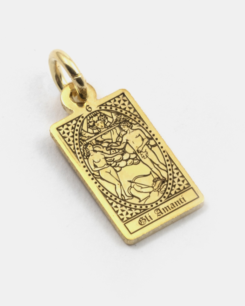 Ciondolo Carta Tarocchi Gli Amanti in argento dorato Grande