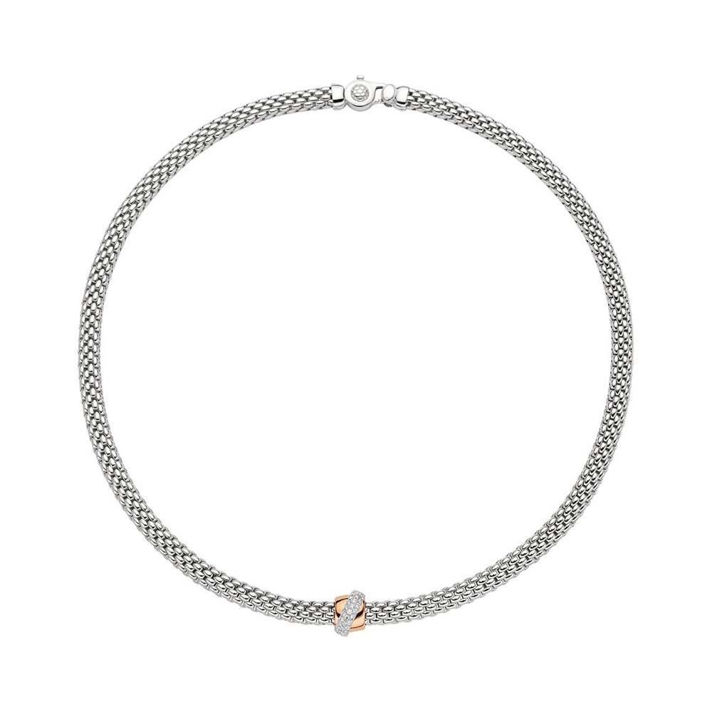 Girocollo Fope 542C BBR Vendome oro bianco rosa diamanti - FOPE