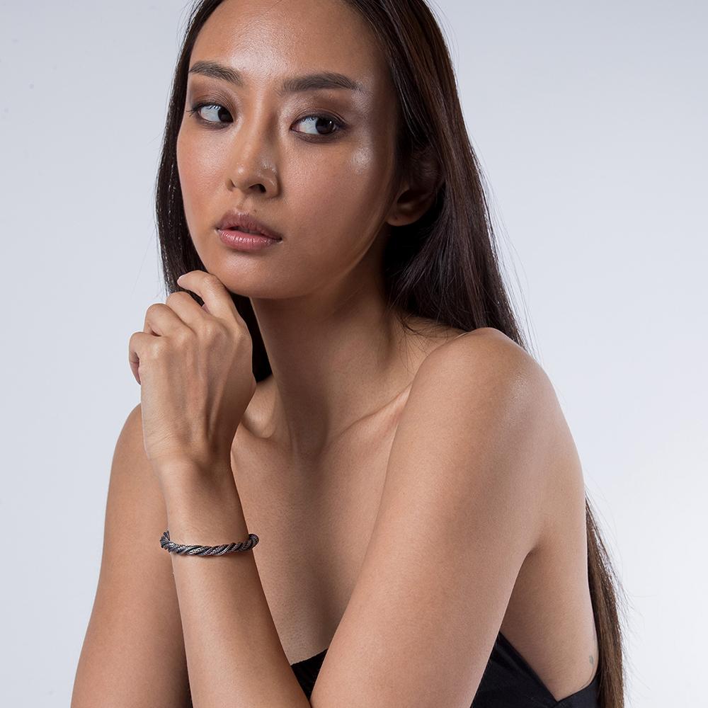 Bracciale treccia ritorta argento brunito lucido Nove25 - NOVE25