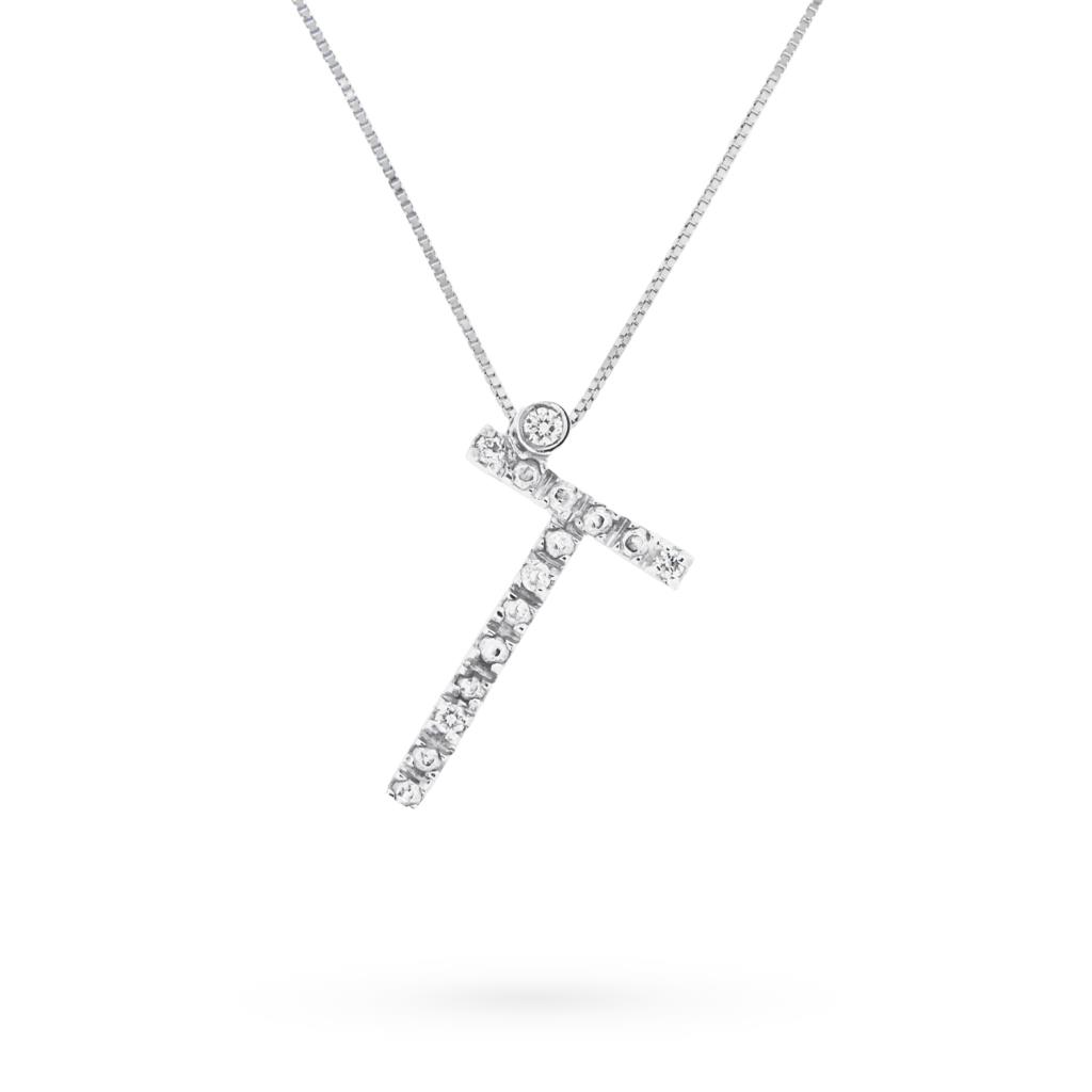 O / B 40cm Venetian chain necklace with diamond letter T - LUSSO ITALIANO
