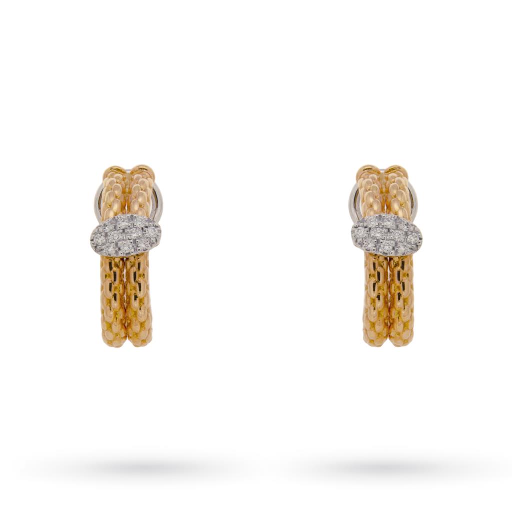  Orecchini oro rosa 18kt ovalini perno clips e diamanti - FOPE