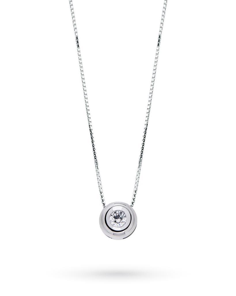 18kt white gold round solitaire necklace with diamond 0,08ct G VS - CICALA