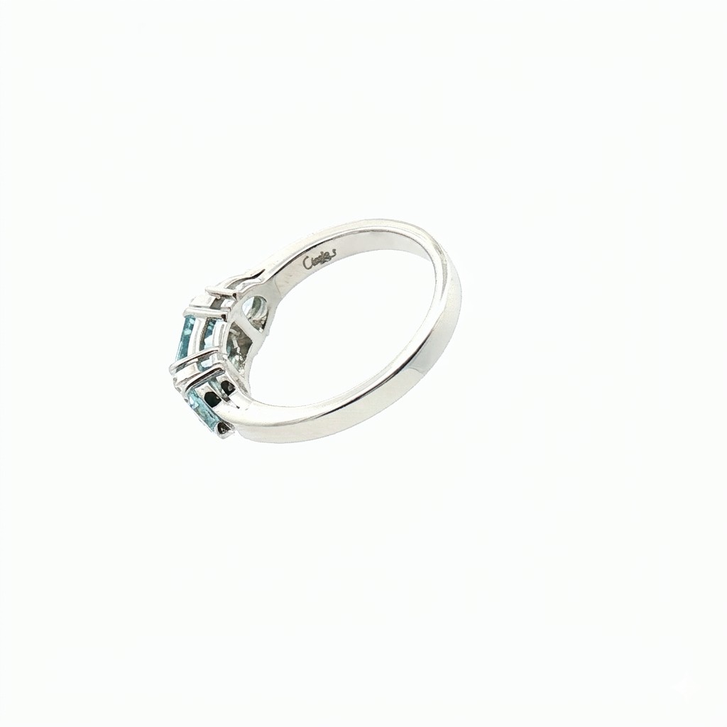 Anello Trilogy oro bianco con Acquamarina misura 13 - CICALA
