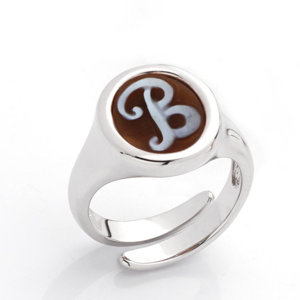 B letter ring in 925 silver with italics engraved cameo - CAMEO ITALIANO