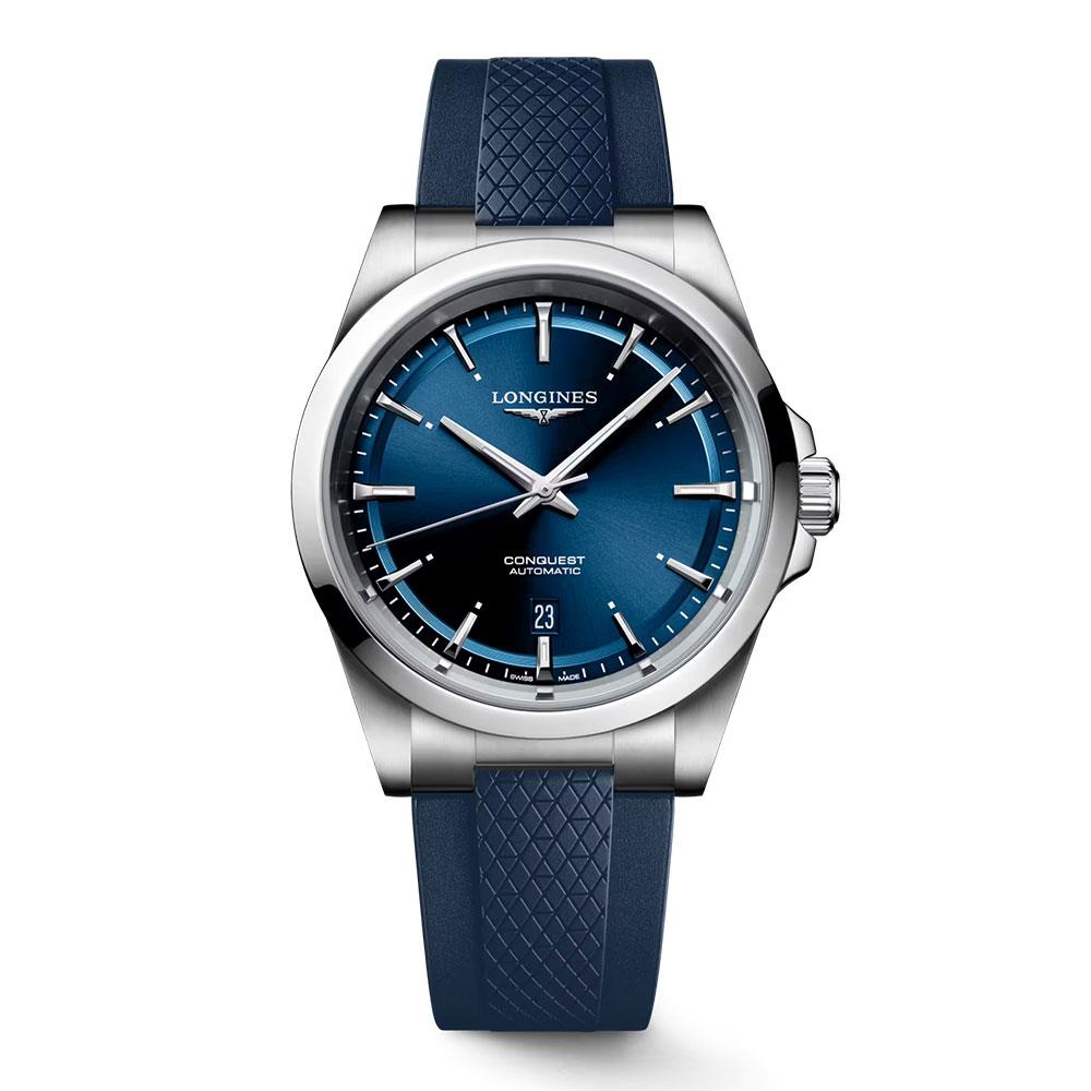 Orologio conquest di Longines quadrante e cinturino blu