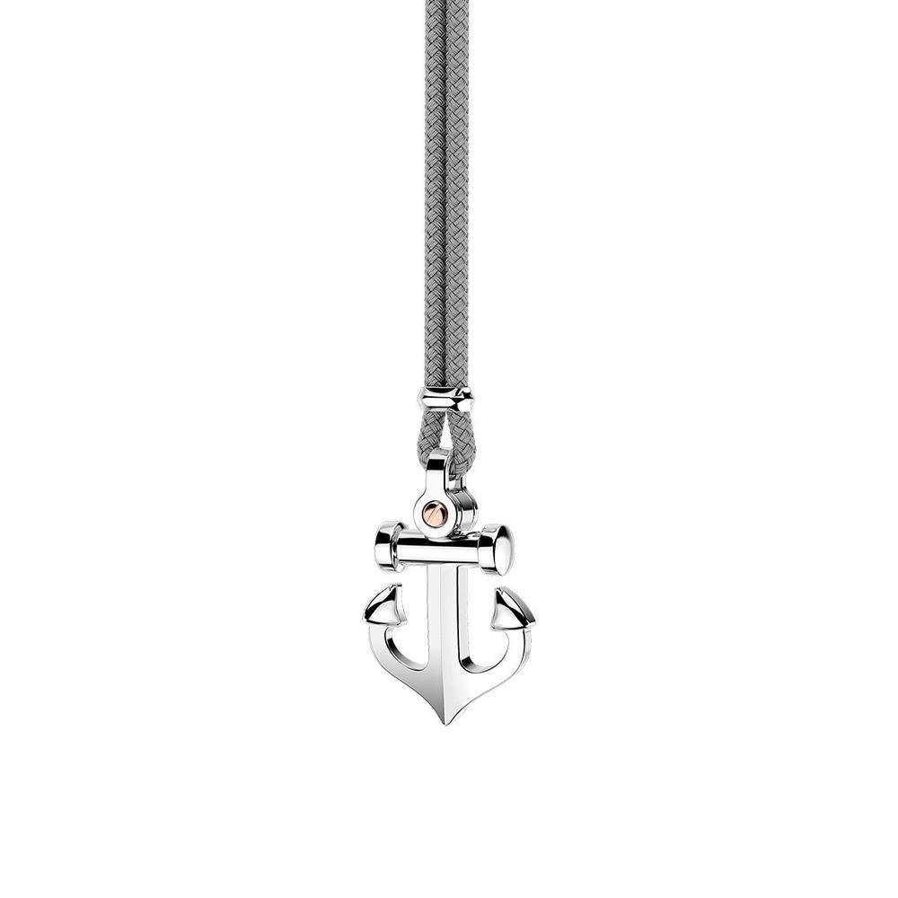  Necklace with gey cord and pendant anchor in silver - ZANCAN