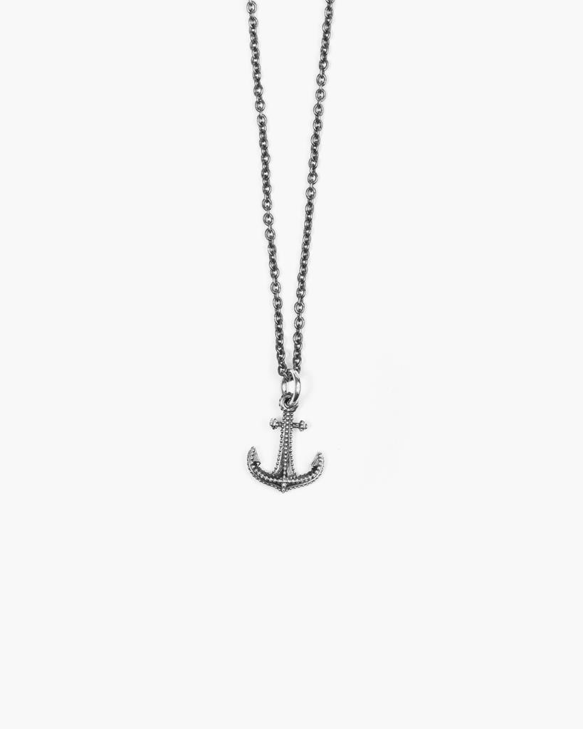 Nove25 burnished silver small dotted anchor necklace - NOVE25