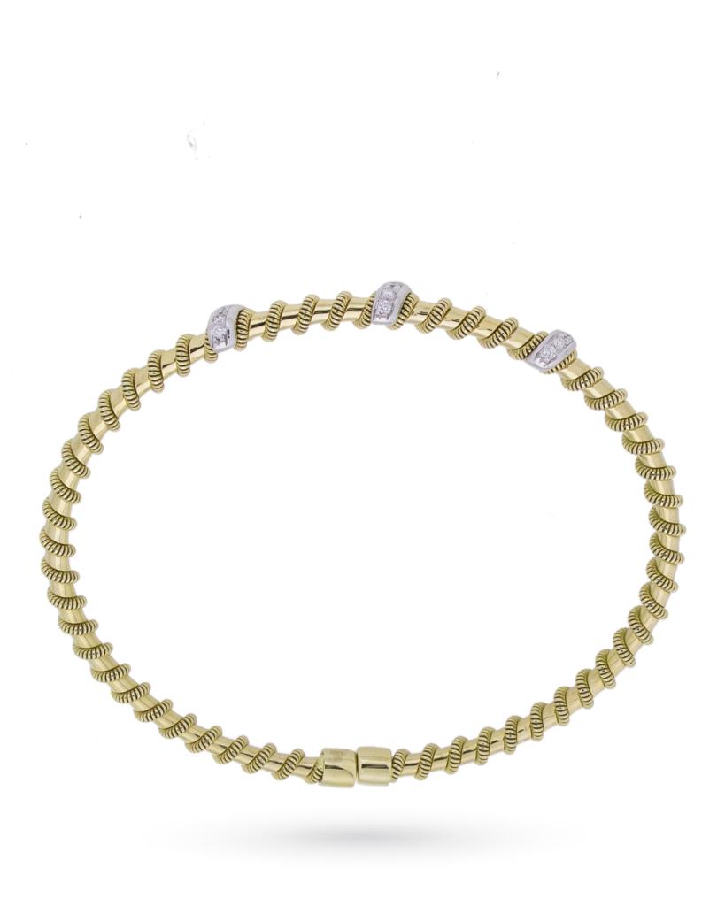 Bracciale rigido aperto in oro giallo con inserti di diamanti 0,16ct G VS - ORO TREND