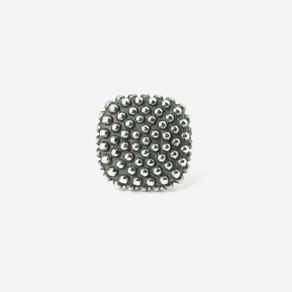 Nove25 burnished silver dotted square lobe single earring - NOVE25