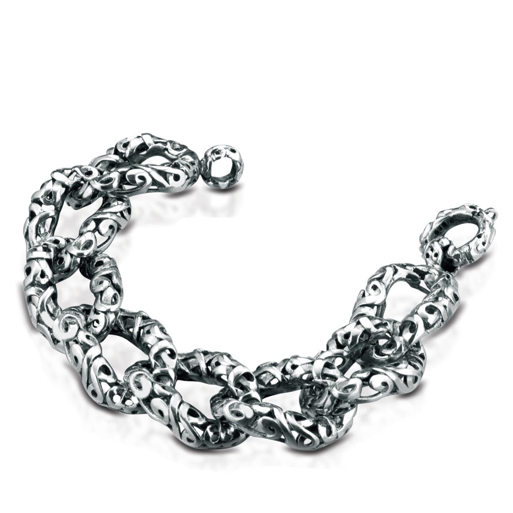 60cm burnished 925 silver bracelet with handmade embroidery - 