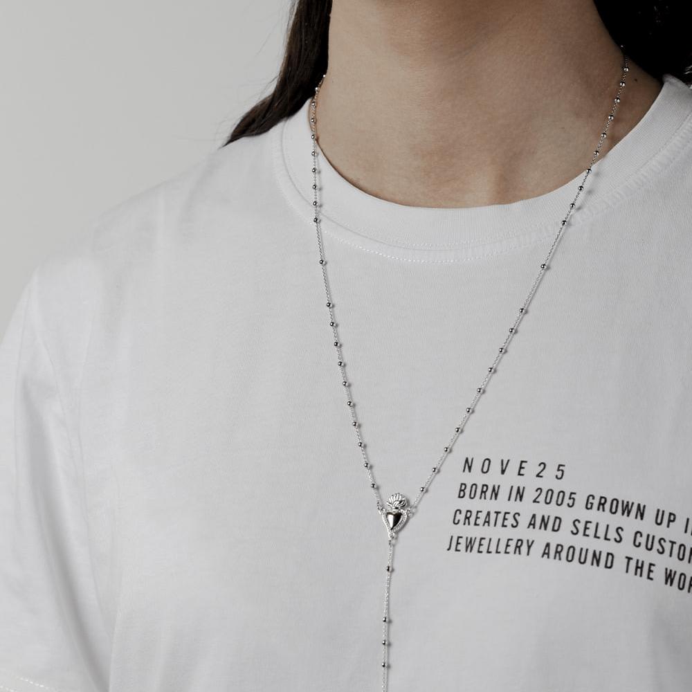  Collana rosario cuore ex voto croce gotica argento rodiato - NOVE25