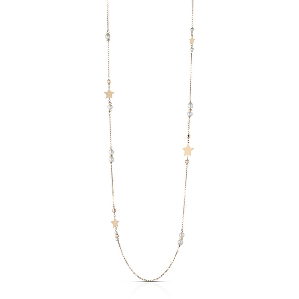 Pink silver star pearl long necklace 100cm - GLAMOUR