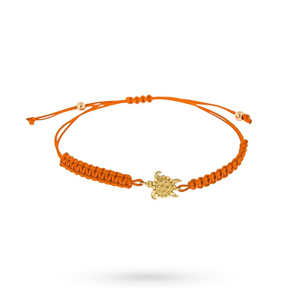 Bracciale tartaruga bombata oro giallo cordino arancione - QUAGLIA
