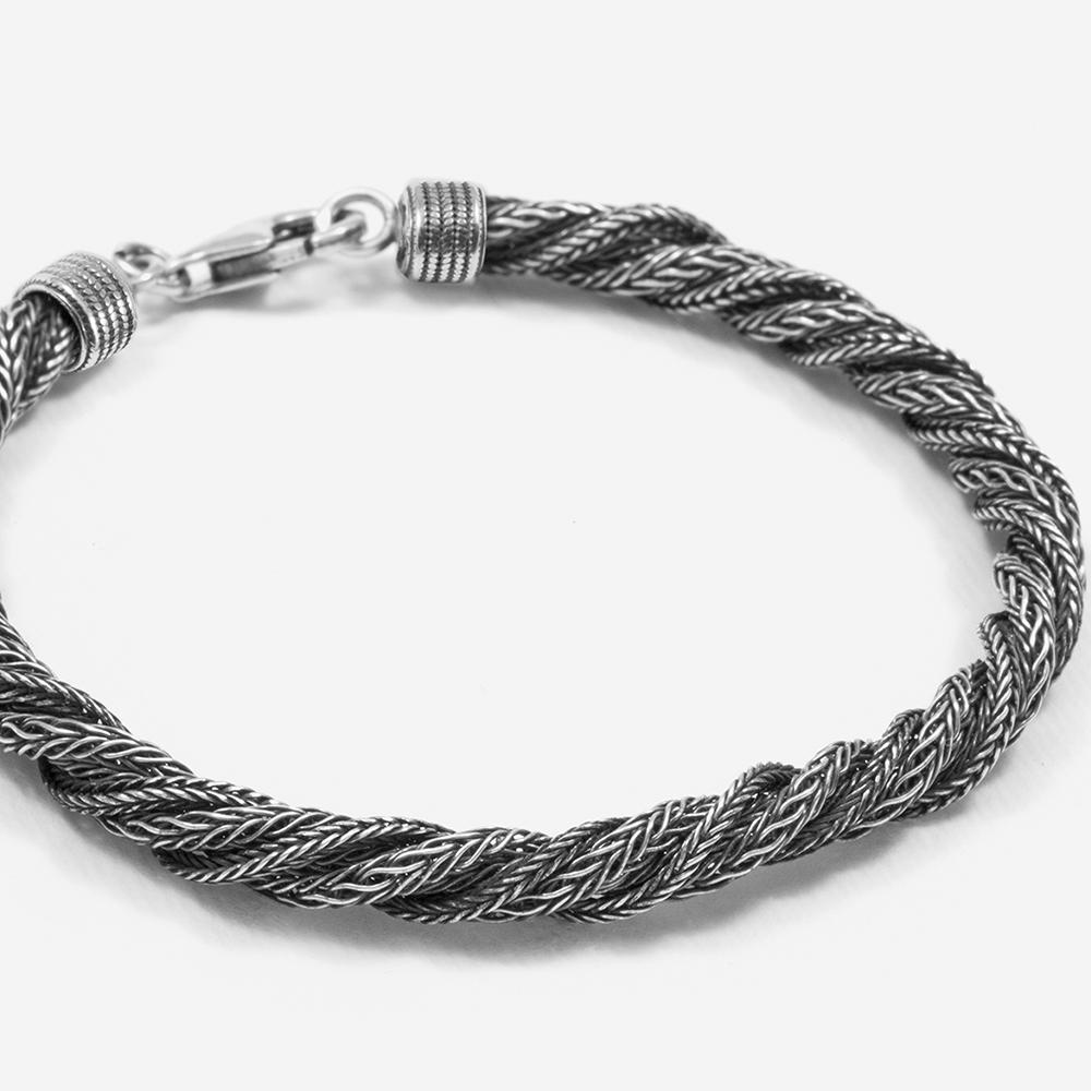  Nove25 shiny burnished silver twisted braid bracelet - NOVE25