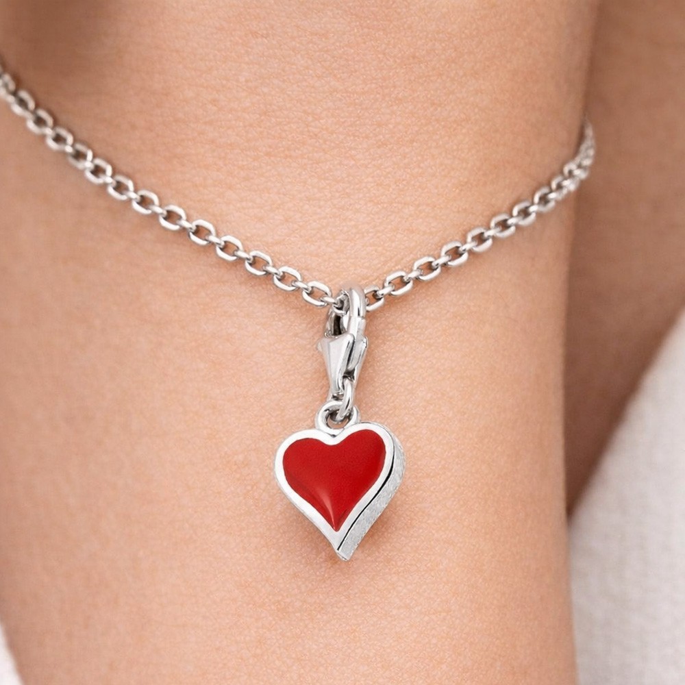  Cuore ciondolo argento smalto rosso con moschettone - SATURNO