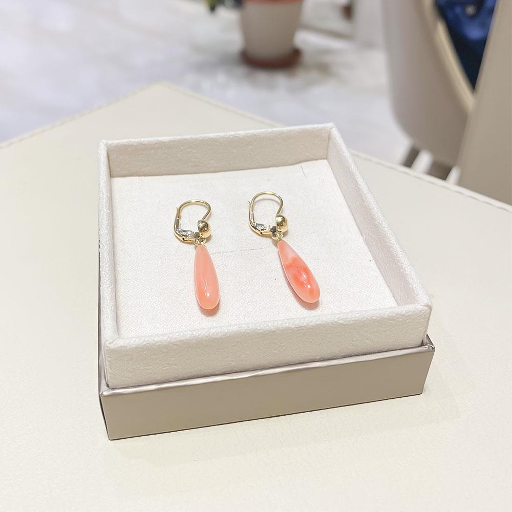  Orecchini monachelle gocce corallo 20mm oro giallo 18kt - LUSSO ITALIANO