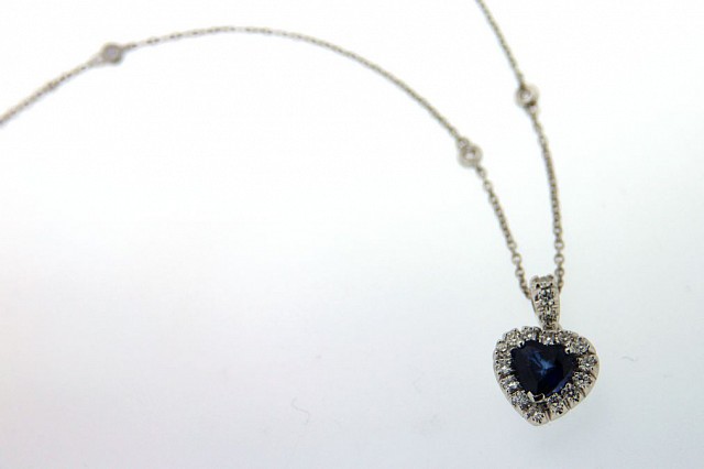  Girocollo oro bianco zaffiro cuore 1,64ct diamanti 0,52ct Mirco Visconti - MIRCO VISCONTI
