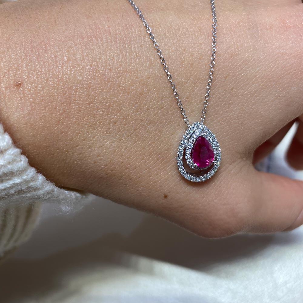  Girocollo oro bianco rubino goccia 0,99ct diamanti 0,27ct Mirco Visconti - MIRCO VISCONTI