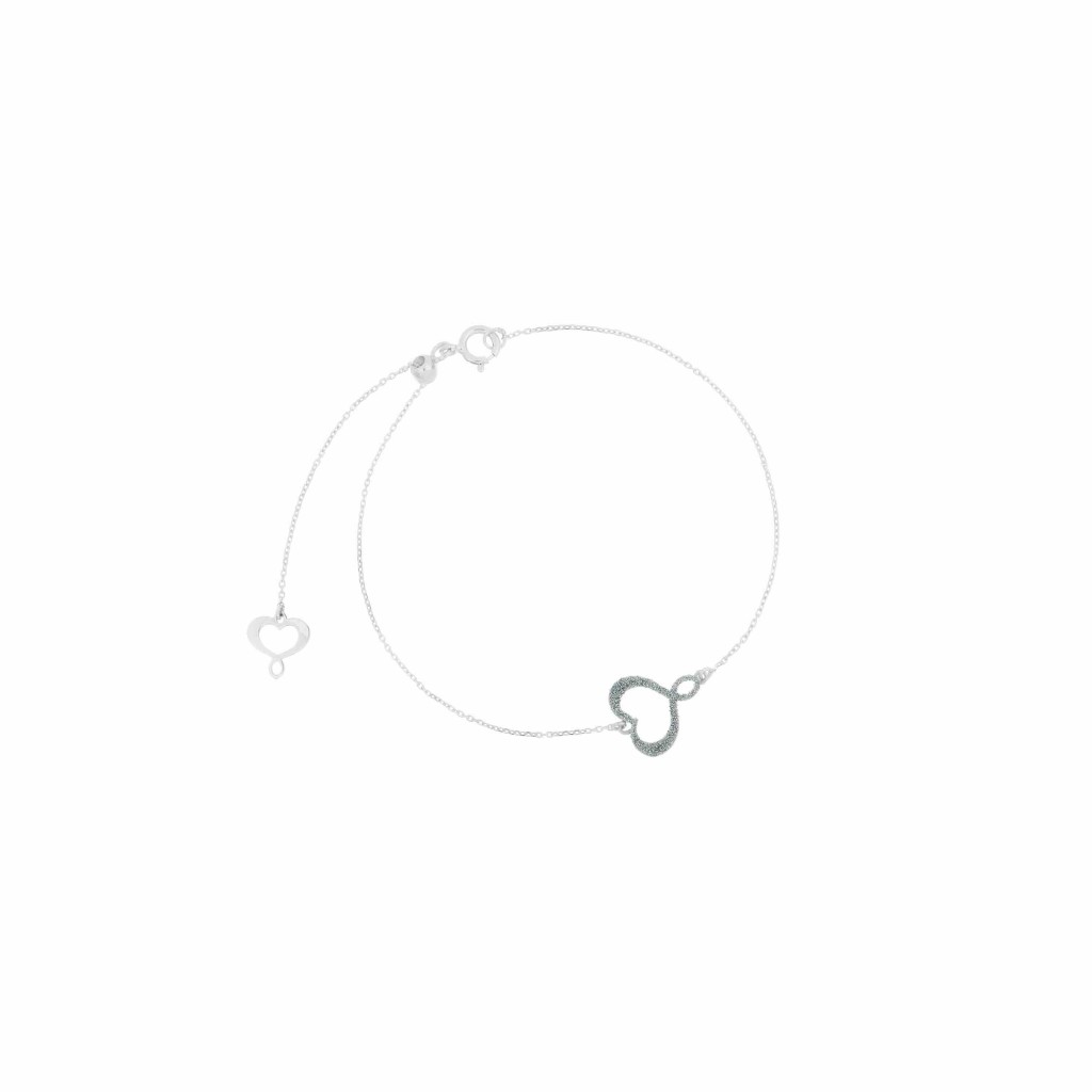 Bracciale Maman et Sophie oro bianco cuore centrale polvere diamanti celeste 8x10 mm - MAMAN ET SOPHIE