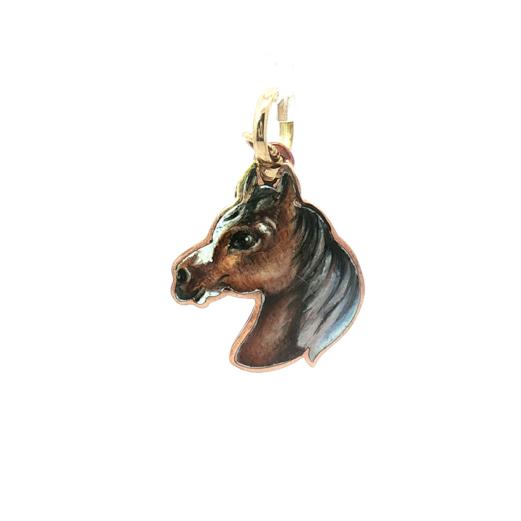 Personalized Horse Head Pendant with Copper Base and Yellow Gold Backing