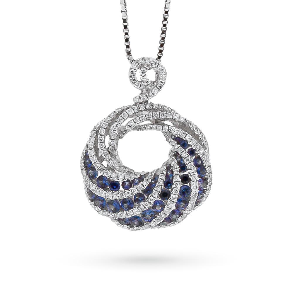  Gold necklace with diamond swirl pendant and blue sapphires - LUSSO ITALIANO